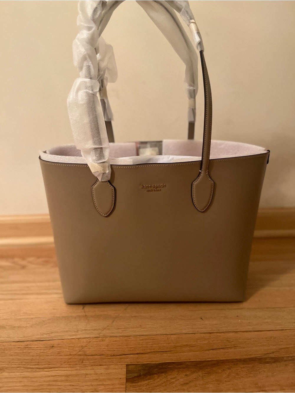 kate spade Taupe Leather Tote with Gold Logo
